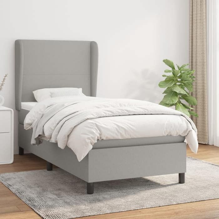 Maison Exclusive - Bettlattenrost mit Matratze Hellgrau 100x200cm Stoff