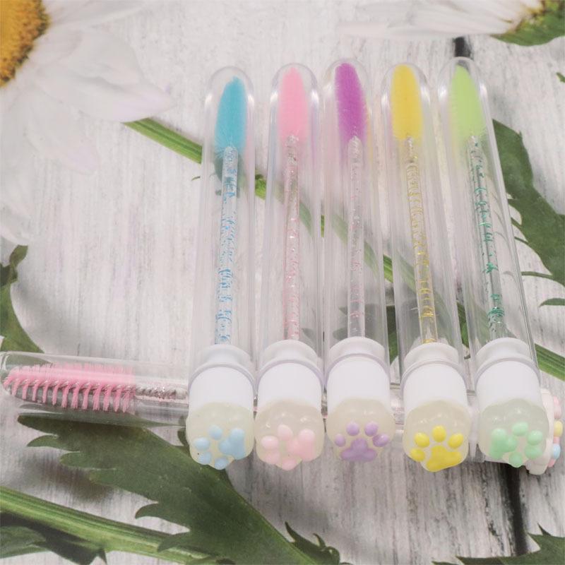 Cartoon Cat Paw Eyelash Brush Tube Disposable Mascara Wands Tube Reusable Lash Spoolies Brush Dustproof Cleaner Storage Tubes