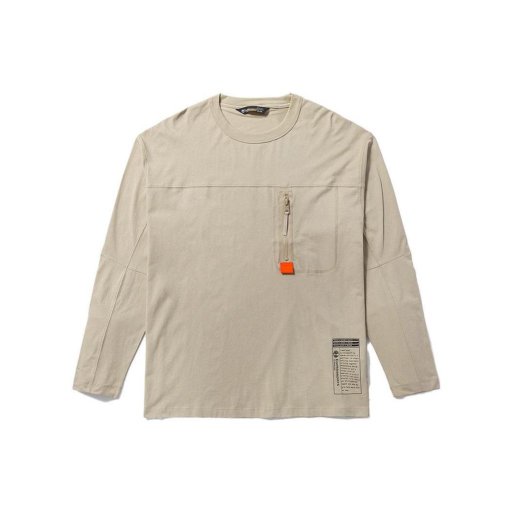 Timberland Front Pocket Zipper Outdoor Loose Long Sleeve T-Shirt Unisex Tops Sand A61B9-CY2