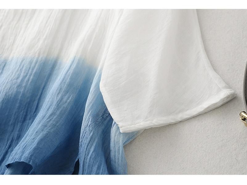 Women's Summer Retro Ink Splatter Batwing Sleeve Ramie Top