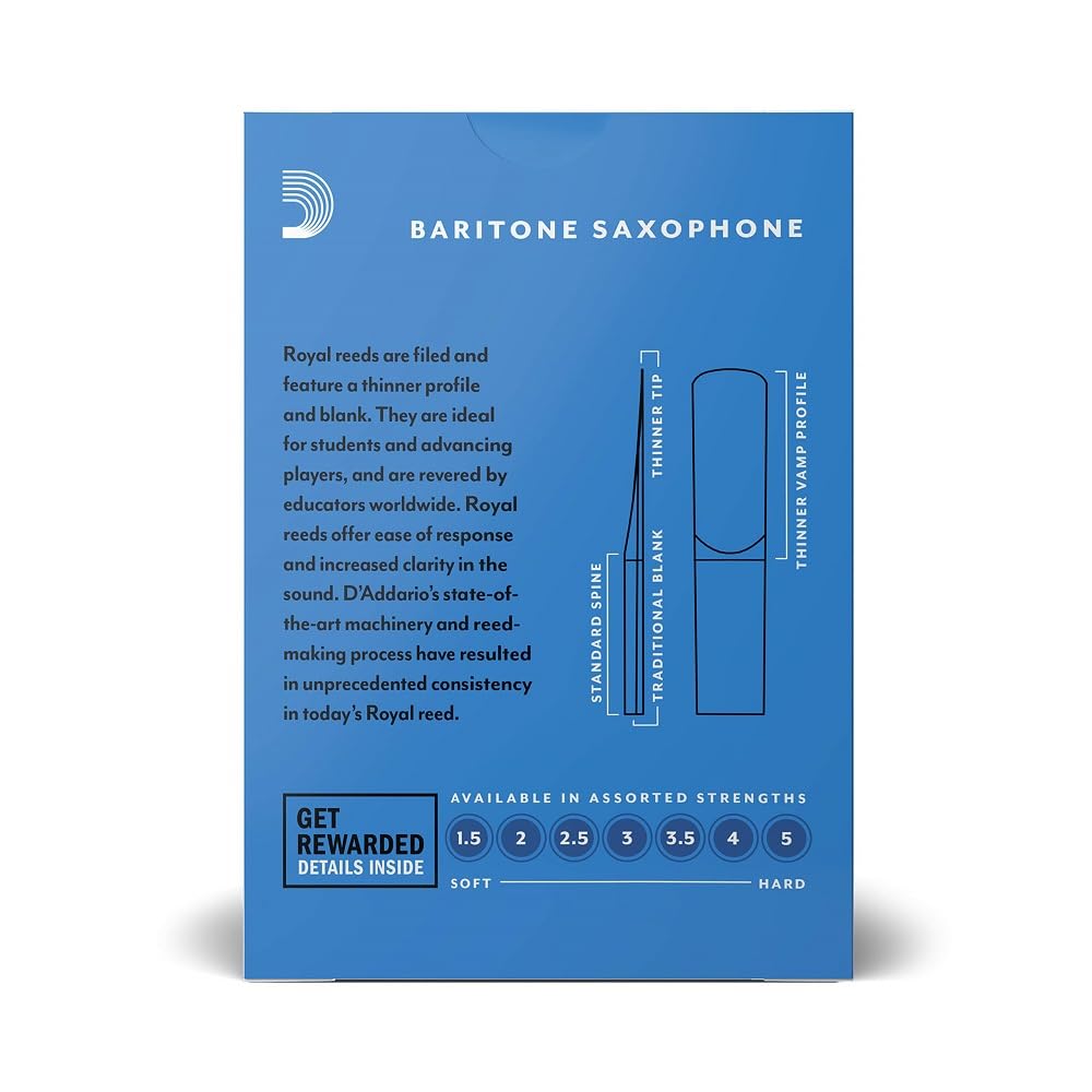 D'Addario WoodWinds D'Addario Reed for Baritone Saxophone ROYAL RLB1030 [Hardness 3.0] Pack of 10 []