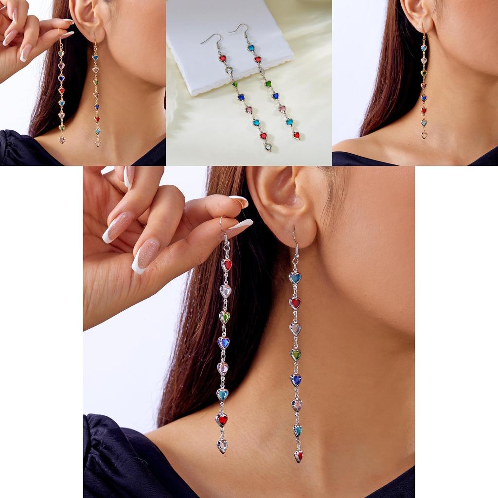 Spring Heart Themed Long Dangle Earrings With Tassels And Electroplated Finish For Girls