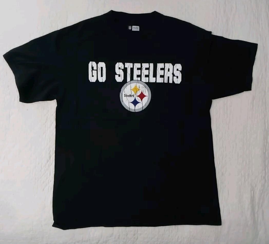 Pittsburgh Go Steelers NFL Pgh Football tshirt Large Black Cotton Shirt Vtg Unisex T-Shirt S