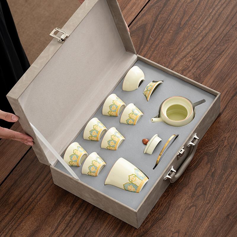 Ru Kiln Guyun Full Set of Premium Ceramic Gift Box Kung Fu Tea Set Ru Kiln Set Business Gifts Corporate Event Tea Set