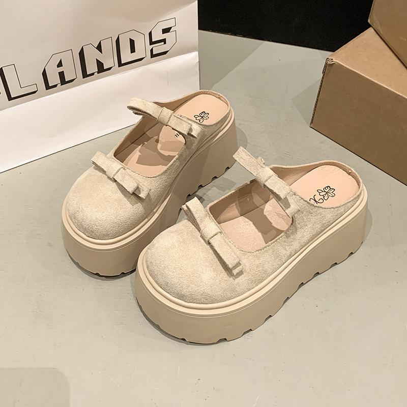 Thick-bottomed Bag Head, Half Slippers, Women's Outer Wear 2025 Spring New Versatile Muffin, Lazy Person Increases Height
