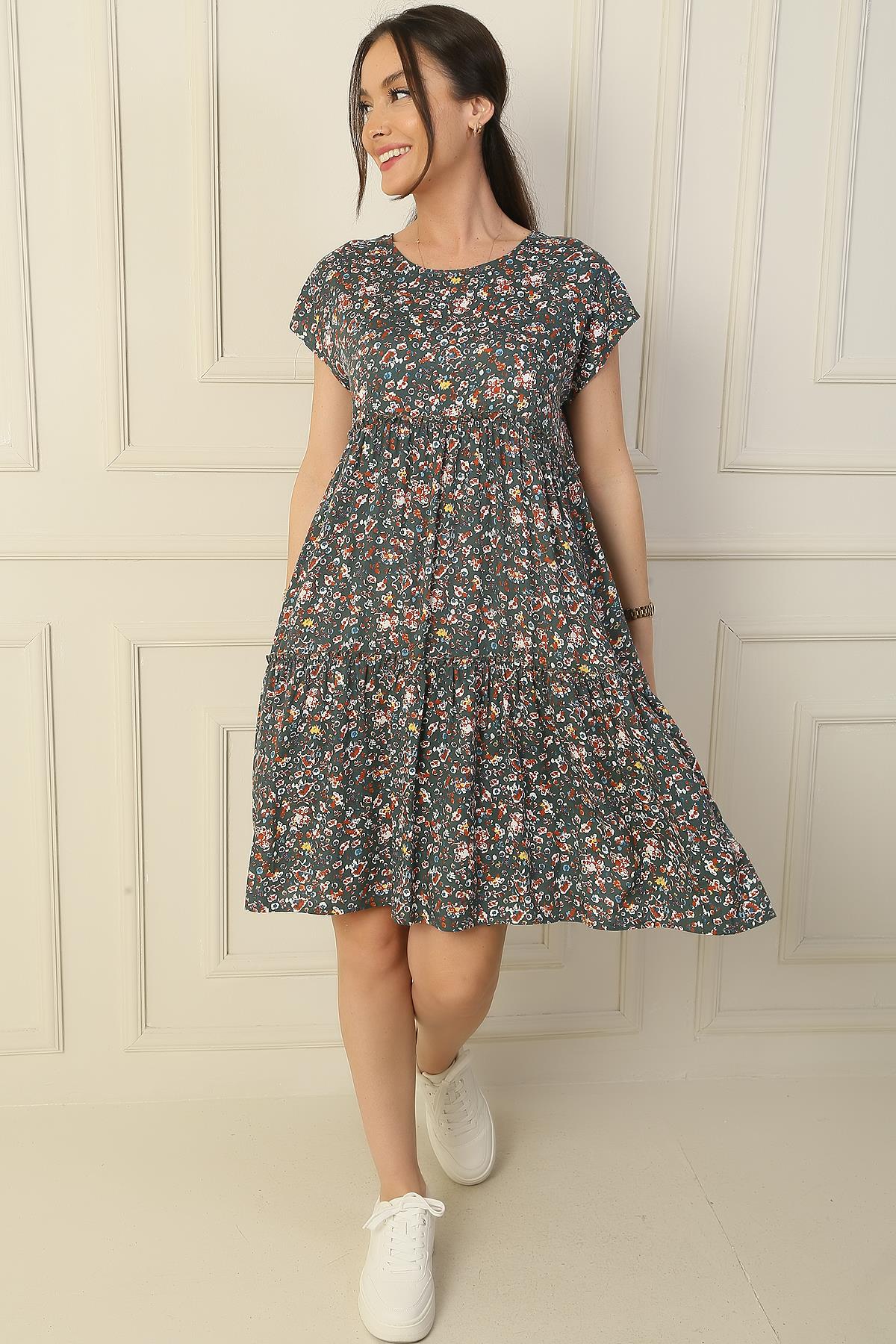 

Мини-комфортное платье оверсайз со смешанным узором S зелёный