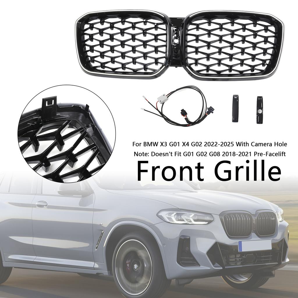 Diamond Glossy Black Front Bumper Kidney Grille Fit BMW X3 G01 X4 G02 2022-2025