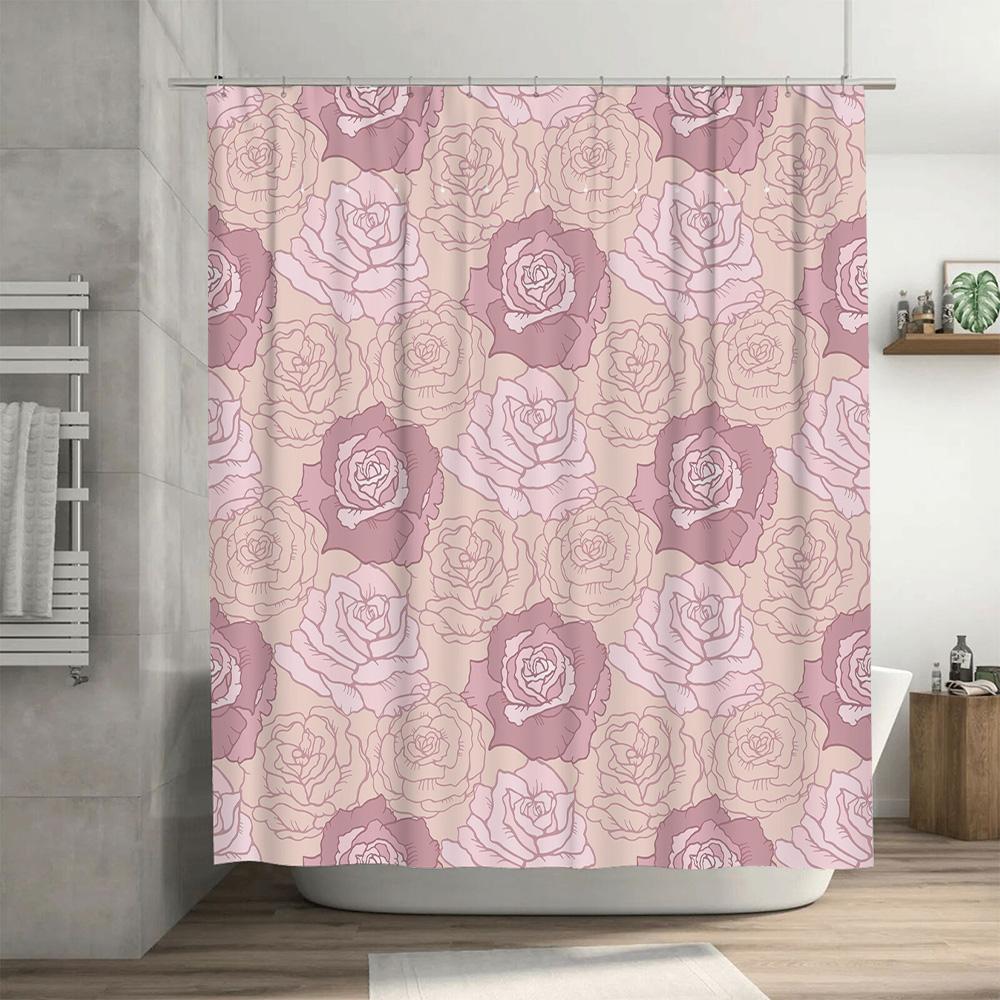 Pink White Rose Shower Curtain Waterproof Decorative Bath Mat Room Decoration Home Textiles
