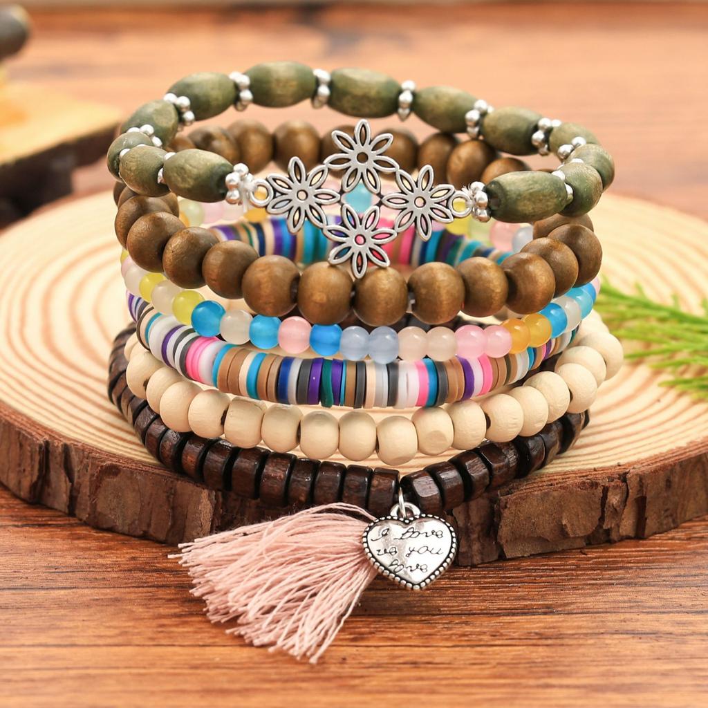 Bohemian Coconut Shell Wood Beads Beaded Soft Pottery Pearl Stone Leather Men's and Women's Bracelets Bracelets