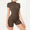 Summer Zip Up Short Sleeve Bodysuit Yoga Clothes For Women Dance Fitness Tight Sports Jumpsuit With Shorts