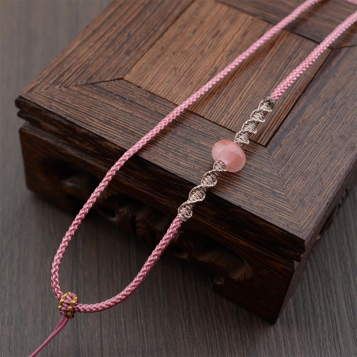Adjustable Hand-Woven Jade Necklace with Crystal Pendant and Auspicious Knot