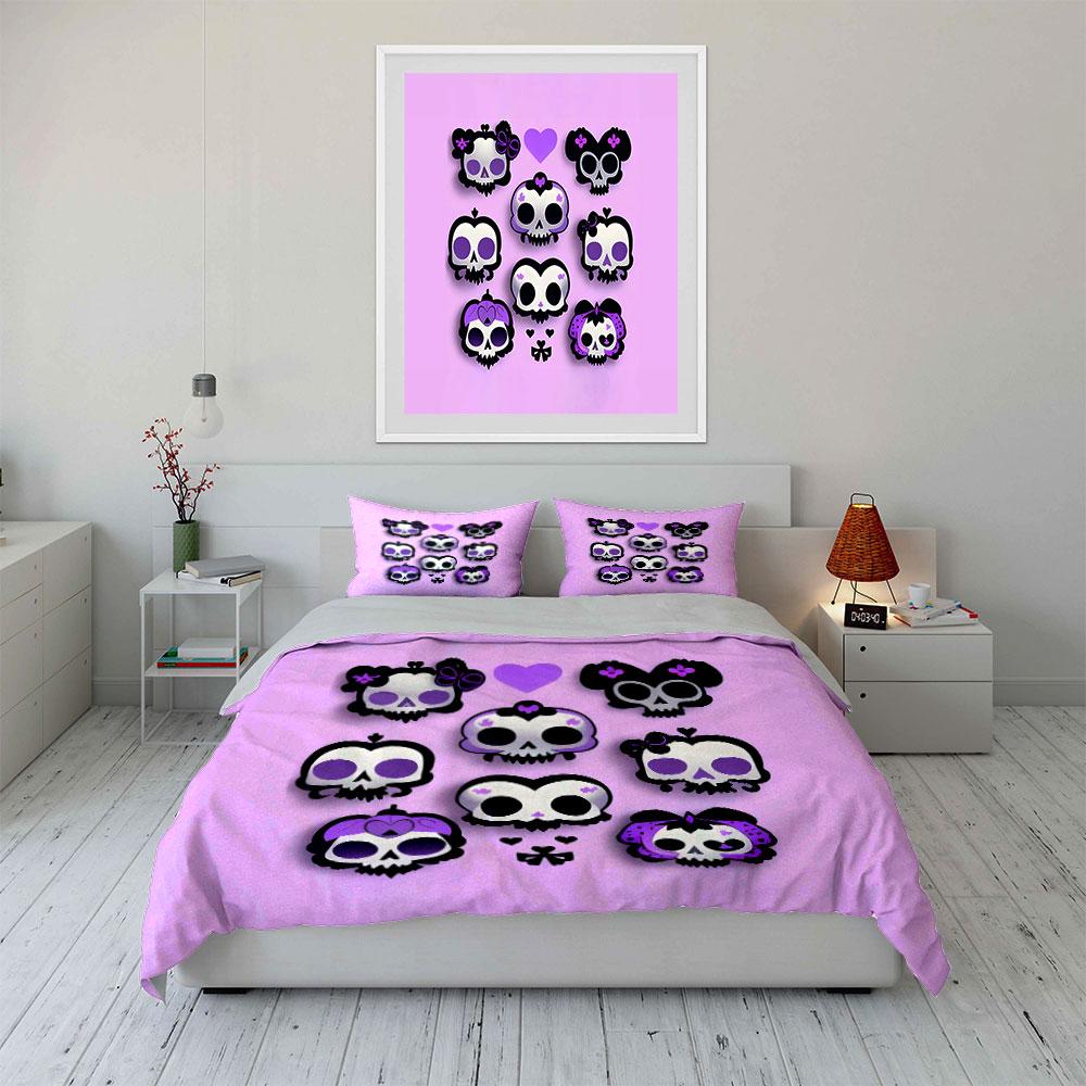 Skull-Themed Cute Accessories Set Kid'S And Adults' Bedroom Decor, Exquisite Three-Piece Bedding Set Gift