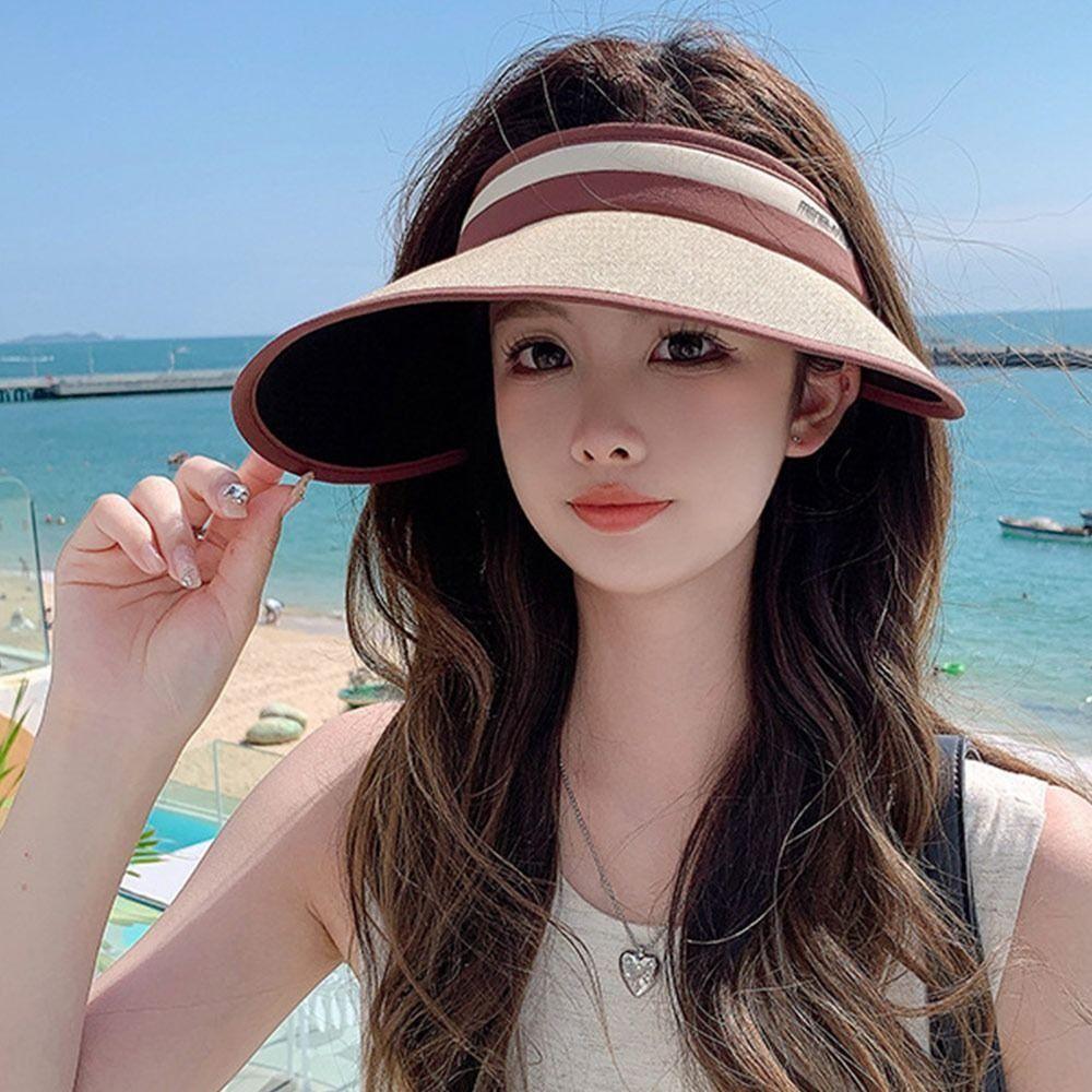 UV-Schutz Stroh Strandhut Breiter Rand Sonnenschutzhut Damen Mode Leerer Oberteilhut Damen