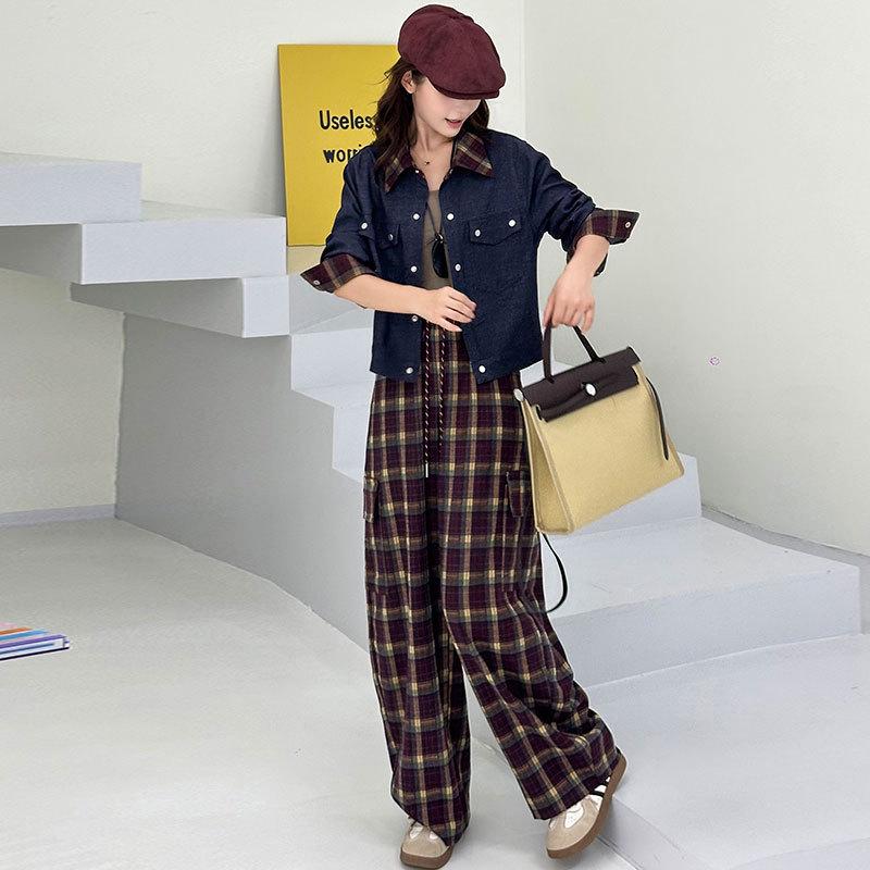 

Plaid High-Waisted Wide-Leg Drawstring Pantsuit for Women - Spring Collection Medium