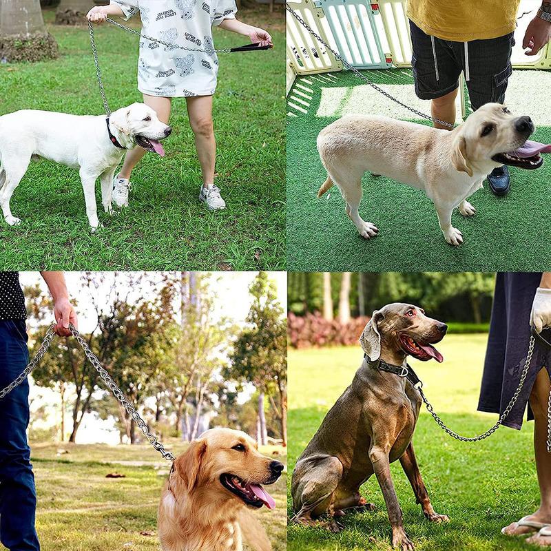 Chrome Plated Metal Chain Heavy Duty Dog Leash Chew Proof Dog Leash with Soft Handle for Large & Medium Pets Walking Training