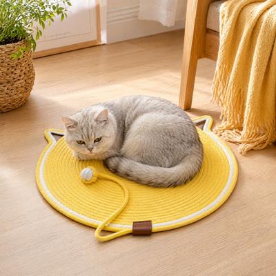 Yousheng Cat Scratching Pad, Woven Cotton Rope Cat Scratcher with Bait Ball And Cute Ear Design, Indoor Cat Scratcher Mat for Furniture