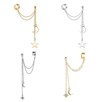 Stylish Moon And Star Alloy Clip On Earrings Accessory For Women Handmade Double Ear Hook Stylish Jewelry Gift