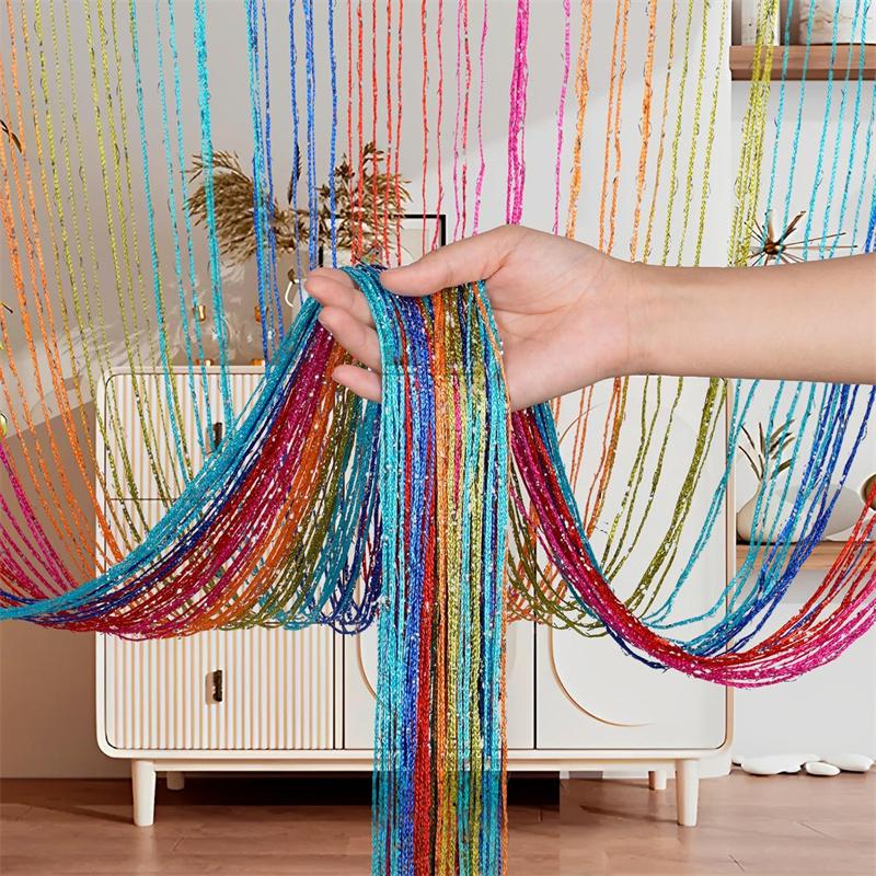 3Mx3M Kurtyna z frędzlami na drzwi Kurtyny na drzwi, Rzadka płaska srebrna wstążka, Frędzle z nici Panel okienny Dzielnik pokoju Uroczy pasek Chwosty Imprezy z cekinami