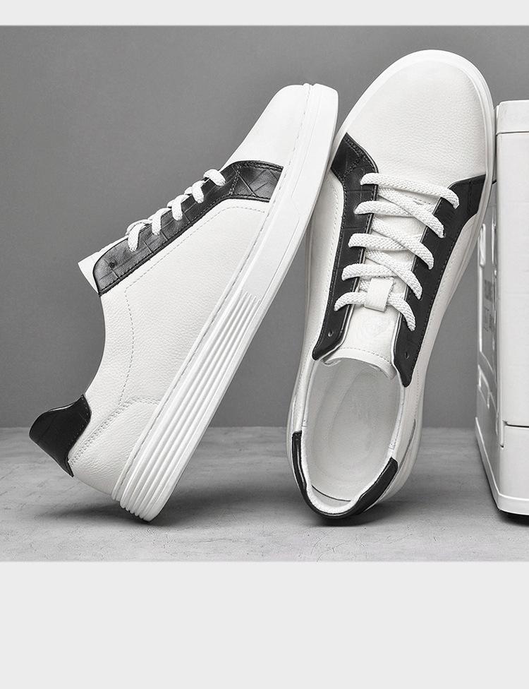 Men's Genuine Leather White Sports Shoes: Trendy, Breathable, Versatile British Casual Style.