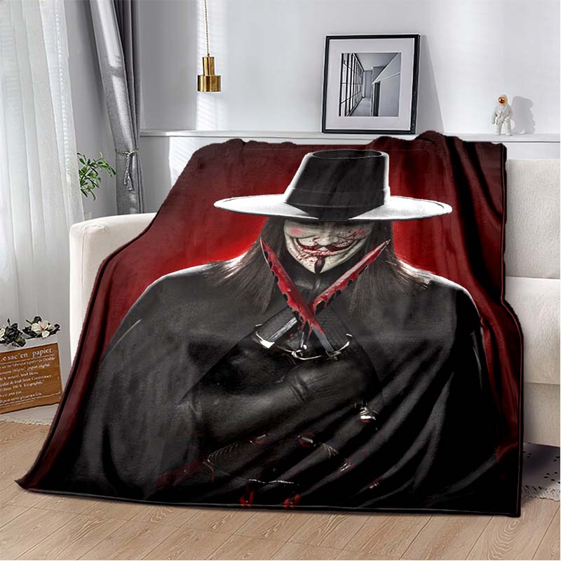 V For Vendetta Mask Red Rose Bloody V Print Soft Flannel Throw Blanket Warm Sofa Couch Bed Home Decor Cover For Comic Fans