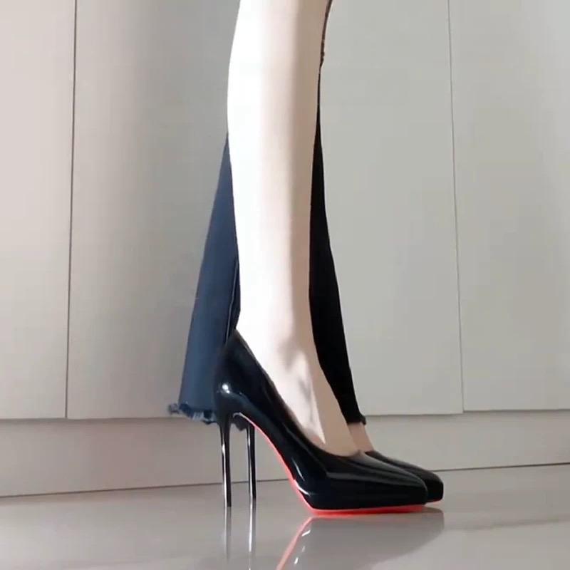 Super sexy spitze Kappe vielseitiges Gefühl dünner Absatz Lackleder einzelne Schuhe High Heels Design erhöht die Größe und zeigt die Beinlänge