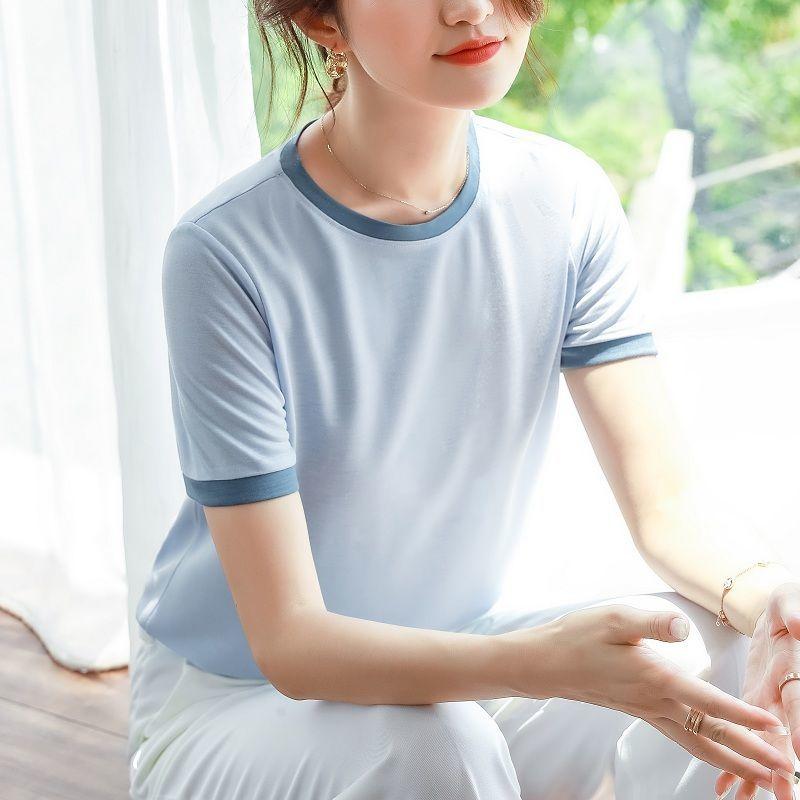 Women Summer T-Shirt Short Sleeve Patchwork Lady Tee Tops