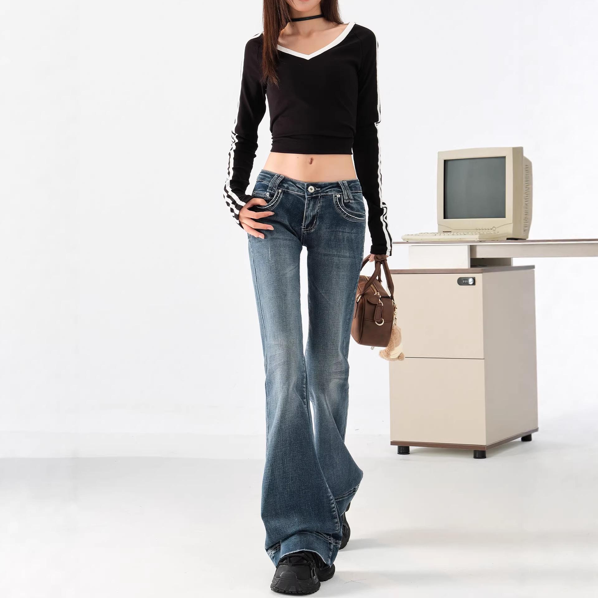 

Women s Spicy American Low-Waist Flare Bell Bottom Jeans: Comfortable, Slimming, and Floor-Length 4XL (160-180 lbs)