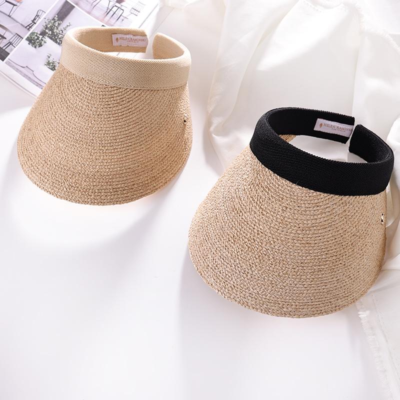 Raffia Straw Visor Hat for Women Wide Brim Summer Sun Hat with Adjustable Headband UV Protection Beach Cap Open Top Sun Visor