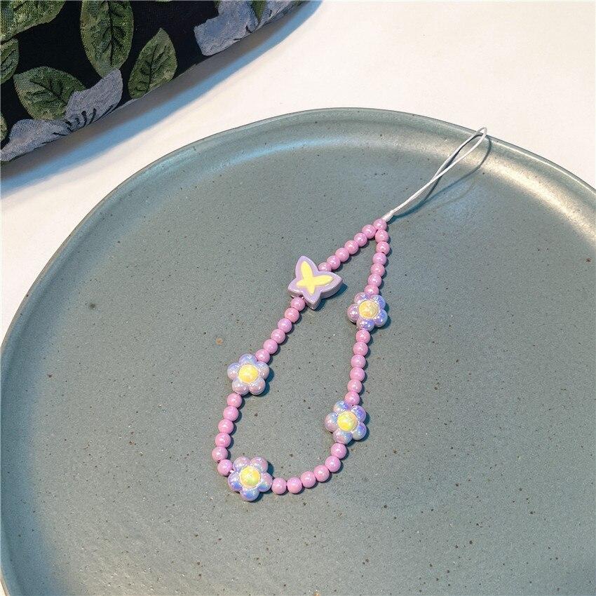 2023 Fashion Y2K Girl Mobile Phone Chain Colorful Acrylic Flowers Butterfly Beaded Telephone Strap Lanyard Bijoux Jewelry