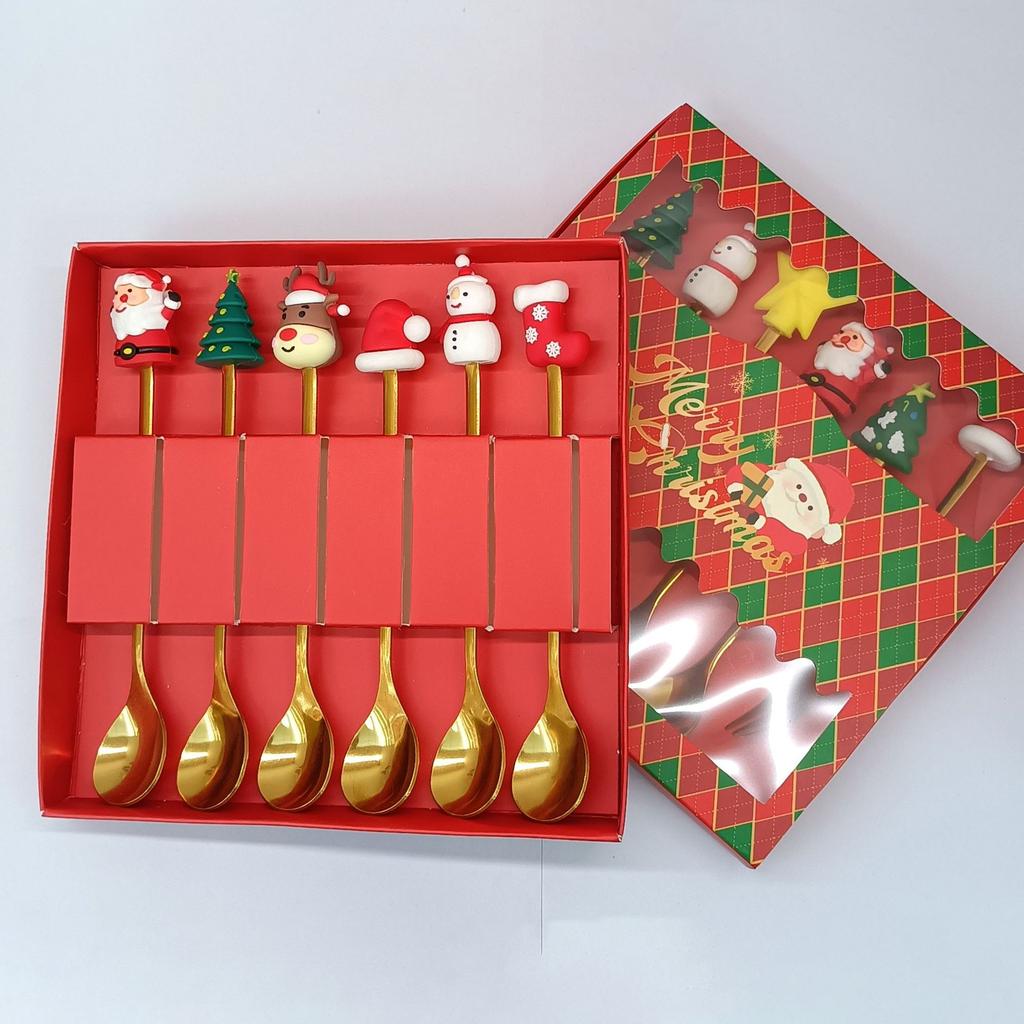 2/6Pcs Christmas Fork And Spoon Set,Stainless Steel Creative Tableware,Coffee Tea Dessert Forks And Spoons Gift Set