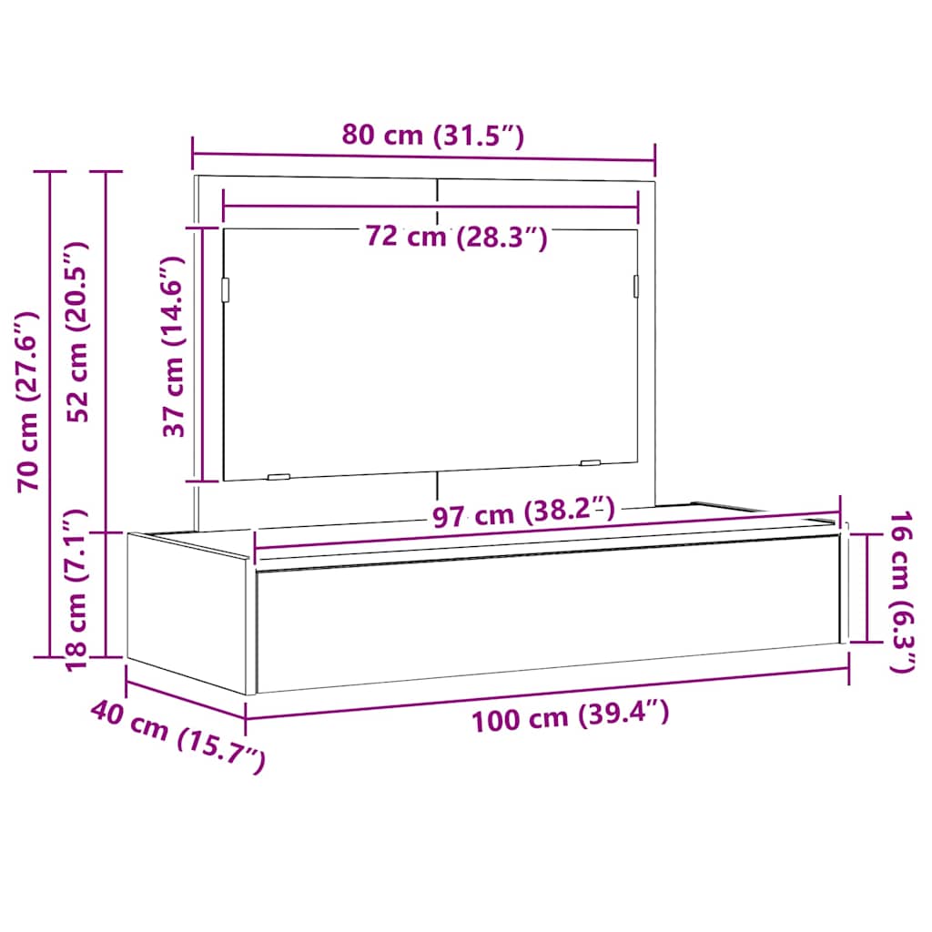 Toeletta Bianca con Cassetti 100 x 40 x 70 cm Legno Ingegnerizzato