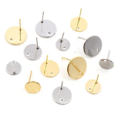 20pcs 6/8/10/12mm 316 Stainless Steel Gold Plated Pin Findings Stud Earring With Hole Connector For DIY Jewelry Making Supplies
