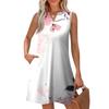 Women's Fashion Casual Printed V-Neck Button With Pocket Vest Sleeveless Dresses
