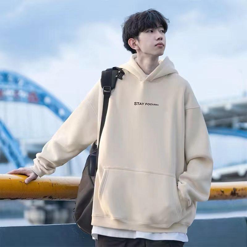Men s Heavyweight Black Hooded Fleece Sweatshirt - New American Trend Loose Fit for Spring Autumn and Winter XL suggests 125-135 jin 3867₽