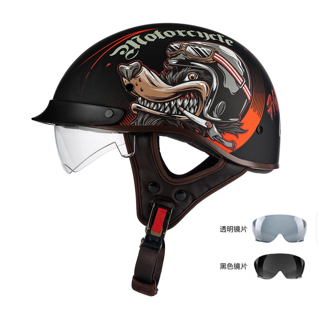 Helmet Men's Motorcycle Pedal Half Helmet Four Seasons Universal Lenses Transparent Women's Helmet Electric Vehicle Riding