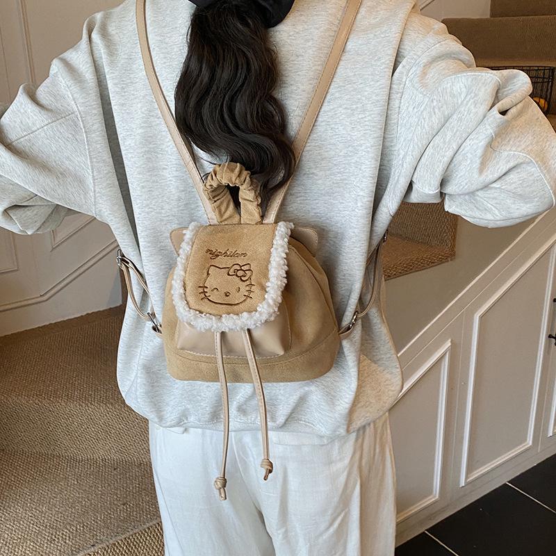 Cartoon Cat Lace Embroidered PU Backpack - Autumn/Winter Fashion Shoulder Bag for Girls