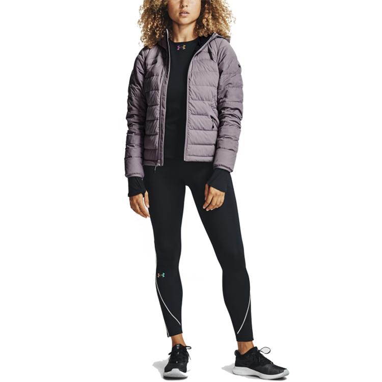 Under Armour Packable Lightweight Hooded Down Jacket Women Outerwear Lead-Gray Purple 1355833-585
