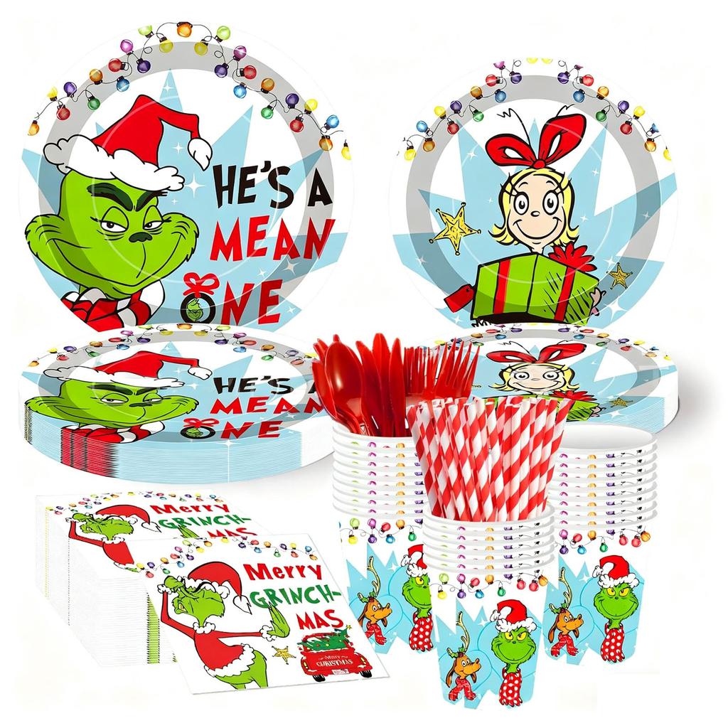 Christmas Party Decoration Tableware, Paper Cup Sets, Supplies, Paper Plates, Tissues, Tablecloths, Disposable Tableware Covers.