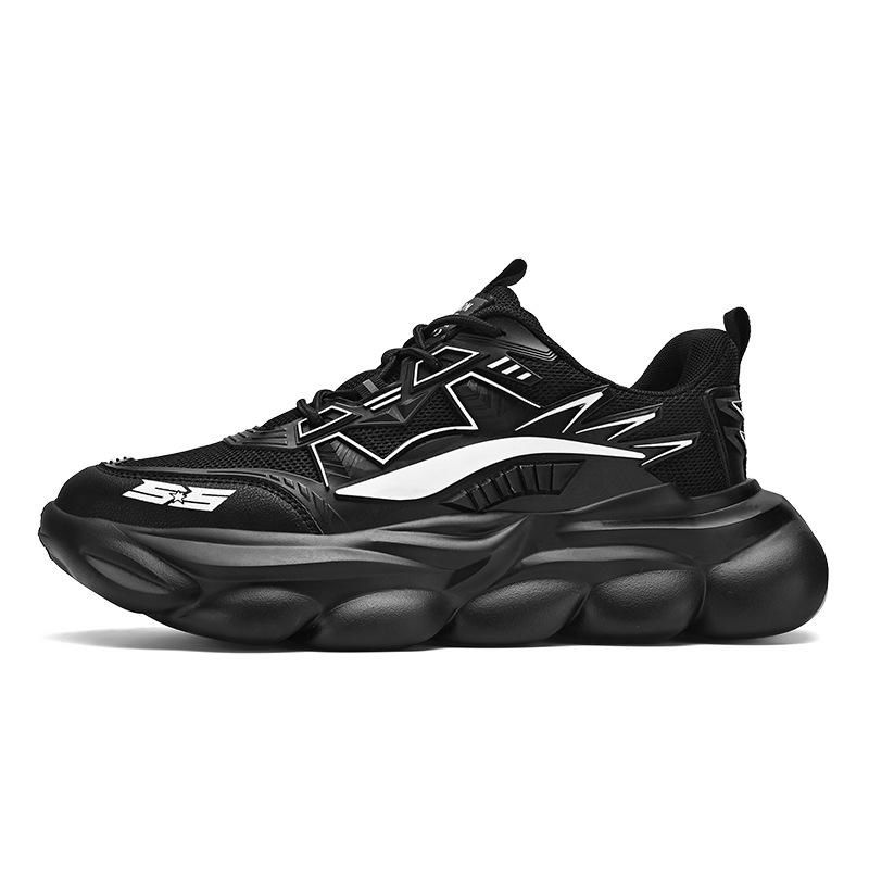 Large Size Men's Shoes Mesh Breathable Thick Sole Men's Sports Shoes Casual Running Little White Dad Shoes All Black Dad Shoes