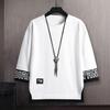 O-Neck 3/4 Sleeve Men Tops Letter Print Elastic Sweat Absorbing Breathable Hip Hop Style Fake Two Pieces T-shirt Streetwear
