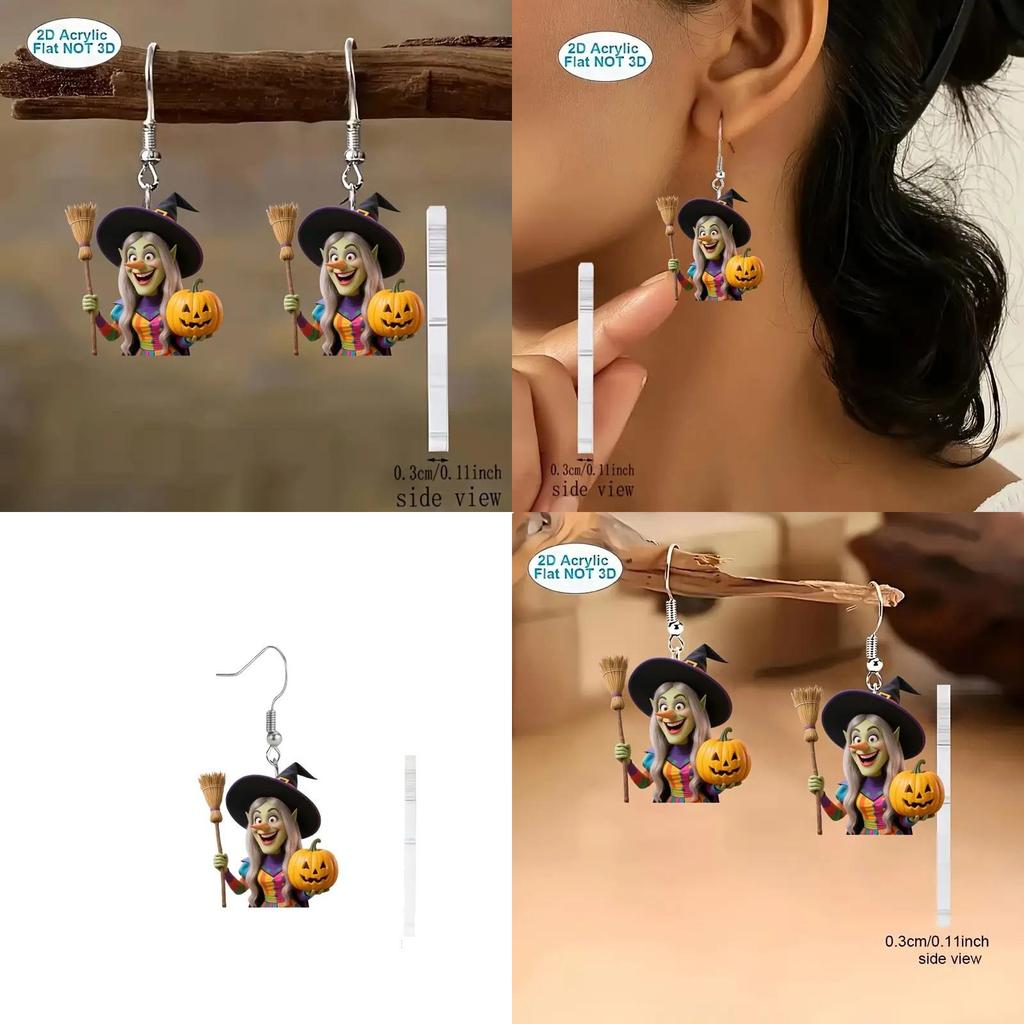 Theme Halloween Witch Broom And Pumpkin Pattern Women Earrings Festival For