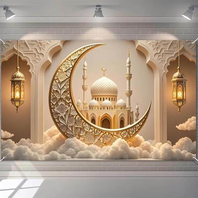 Decorações de Ramadã Lua Crescente Islâmica Mesquita Banner Eid Mubarak Decoração de Casa Muçulmana Placa Ramadan Kareem Suprimentos para Festa de Iftar Parede de Fundo