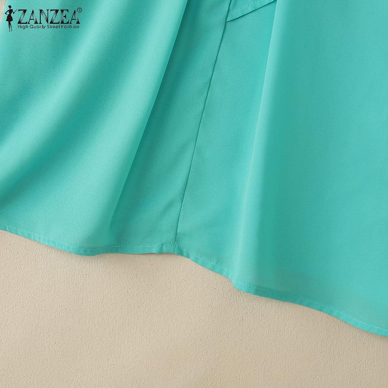 ZANZEA Women Loose O-neck 3/4 Sleeve Solid Color Casual Blouse
