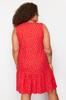 Women's Style Plus Size Red Polka Dot Printed Zero Sleeve Flounced Shift Plain Mini Flexible Knitted Dress
