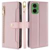 For Motorola Moto G35 5G Leather Case Zipper Pocket Wallet Phone Cover with 2 Straps