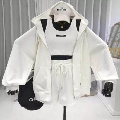 Women's Fashion Casual Vest Drawstring Shorts Hooded Zipper Jacket Sportswear 3 Piece Sets