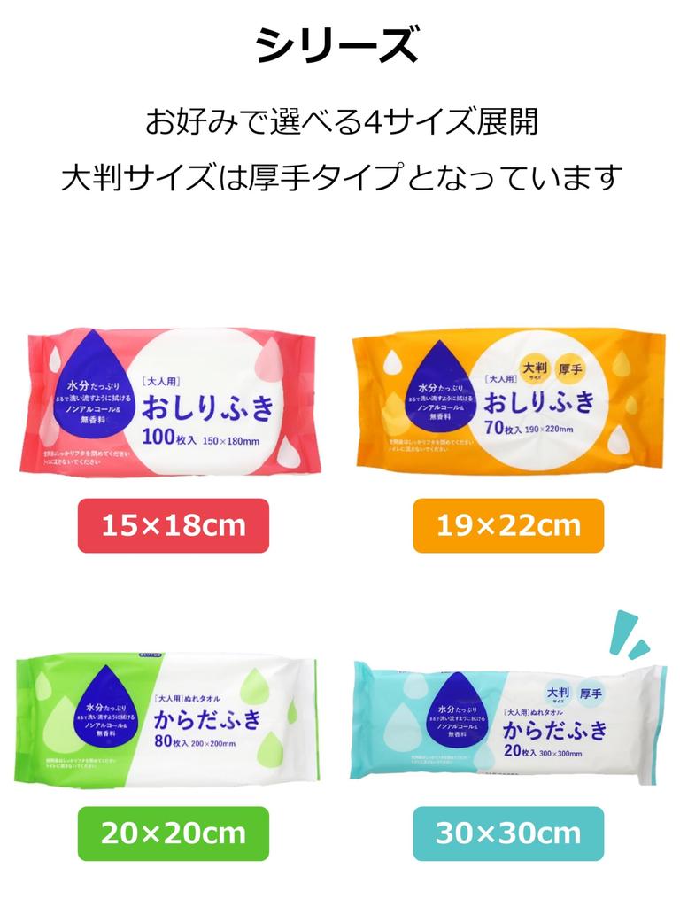 Yamato Bussan Body Wipes for 20 Approximately 30 X 30 Ideal for Disaster Preparedness and Care Adults, Sheets, Cm, Large, Thick, Alcohol-Free,