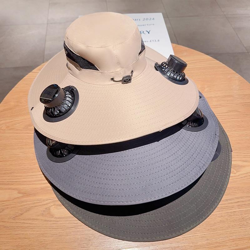 Men's Solar USB Fan Hat with UV Protection - Extra Large Brim for Summer Fishing Sunshade.