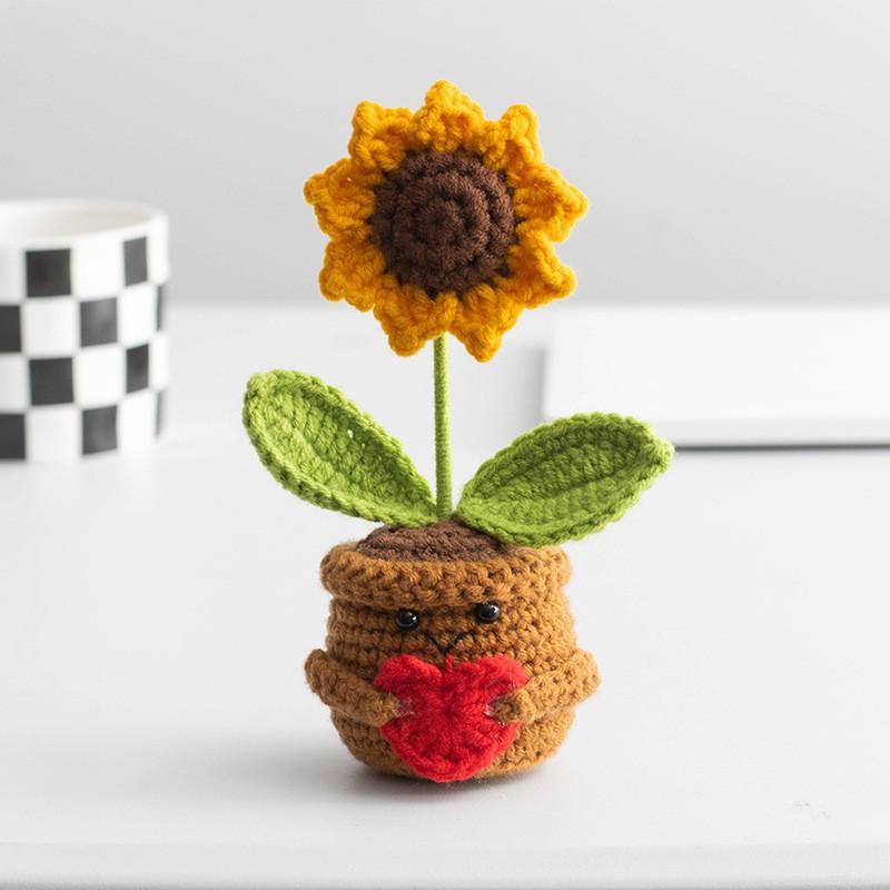 Emotional Support Crochet Sunflower Cute Knitted Flowers Potted Table Decor Graduation Gift Knitting Flower Pot Desk Accessories