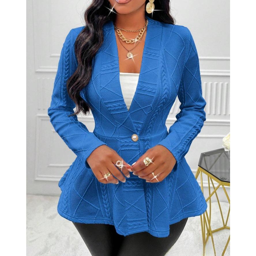 Women's Fashion Casual Solid Color Print Autumn Winter Long Sleeve V-Neck Jackets & Coats